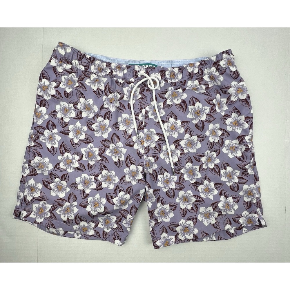 BONOBOS Men's Floral Swim Trunks Shorts Purple Hawaiian Tropical 7" Inseam M